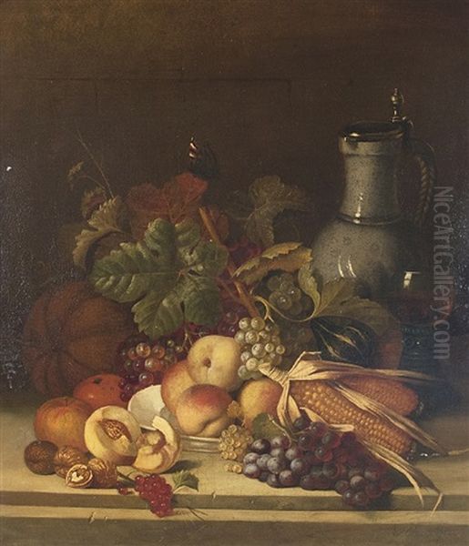 Fruit Still Life With Jug Oil Painting by Joseph Correggio