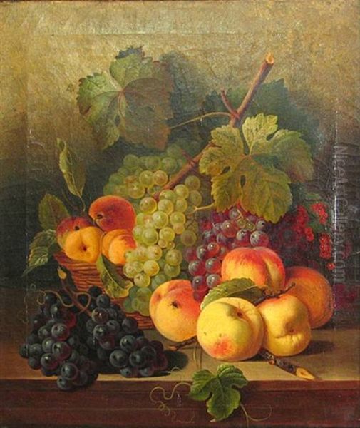 A Still Life Of Grapes And Other Fruit Resting On A Table Oil Painting by Joseph Correggio