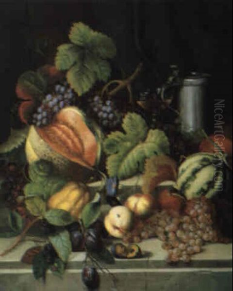 Fruchtestilleben Mit Zinnkrug Oil Painting by Joseph Correggio