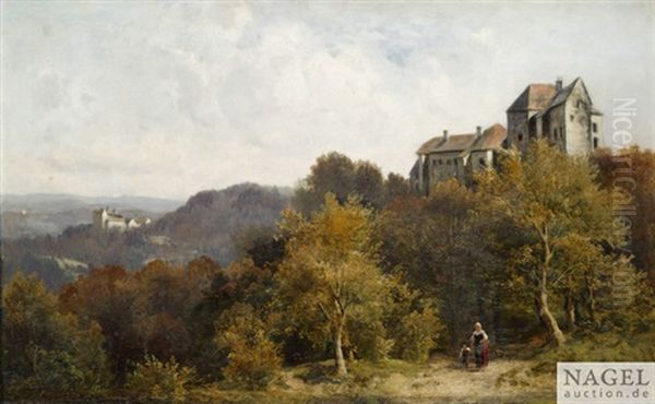 Bayerische Herbstlandschaft Mit Zwei Schlossern Oil Painting by Ludwig Correggio