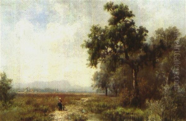 Teichlandschaft Mit Bauerin Und Kind Oil Painting by Ludwig Correggio