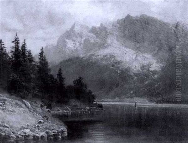 Gebirgsee (elbsee?) Oil Painting by Ludwig Correggio