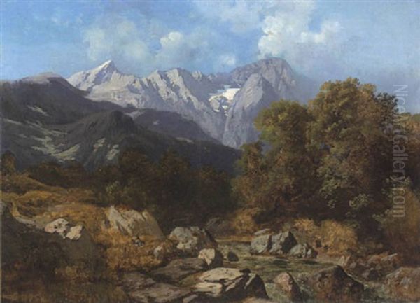 Blick Auf Das Wettersteingebirge Mit Der Zugspitze Oil Painting by Ludwig Correggio