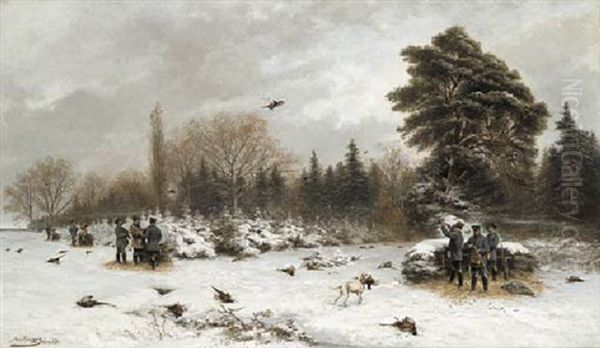 Pheasant Shooting In A Winter Landscape by Max Correggio