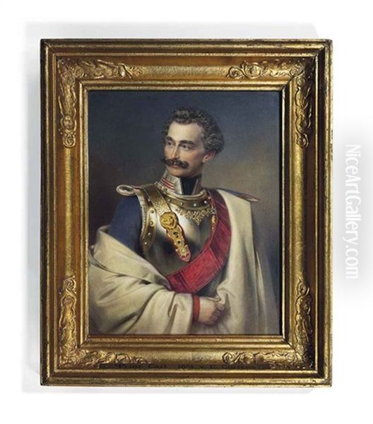 Prince Charles Of Bavaria (1795-1875), In The Uniform Of The 1st Bavarian Cuirassier Regiment, In Armour Breast-plate Over Blue Jacket Oil Painting by Erich Correns