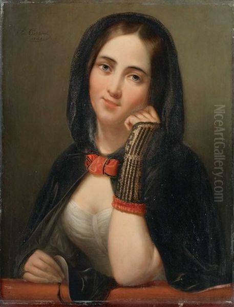 Bildnis Einer Jungen Dame Mit Maske Oil Painting by Josef Cornelius Correns