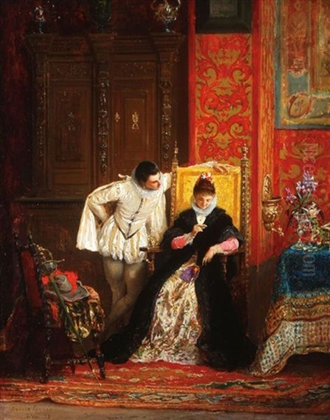 Interior Courting Scene Oil Painting by Arnoldo Corrodi