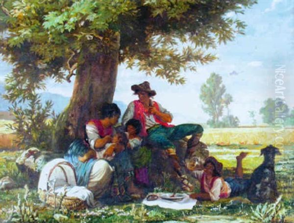 Noon Under The Shade Tree Oil Painting by Arnoldo Corrodi