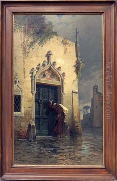 Italienische Dorfstrase Mit Einem Eremit Vor Klosterpforte Oil Painting by Hermann David Salomon Corrodi