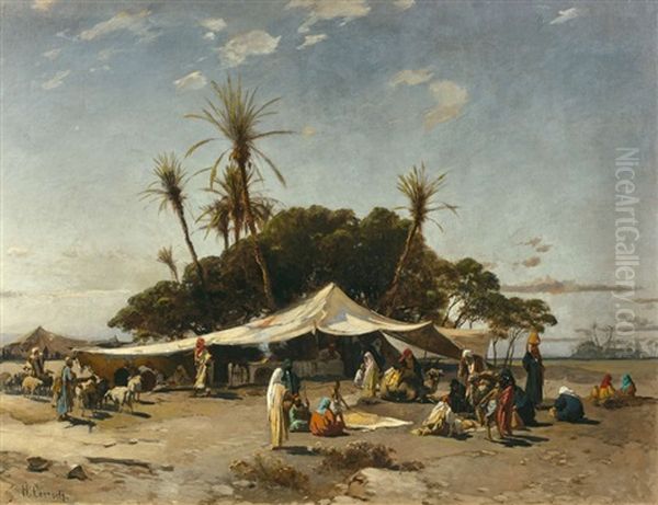 Campement A L''oasis Oil Painting by Hermann David Salomon Corrodi