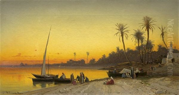 Abendstimmung Am Ufer Des Nils Oil Painting by Hermann David Salomon Corrodi