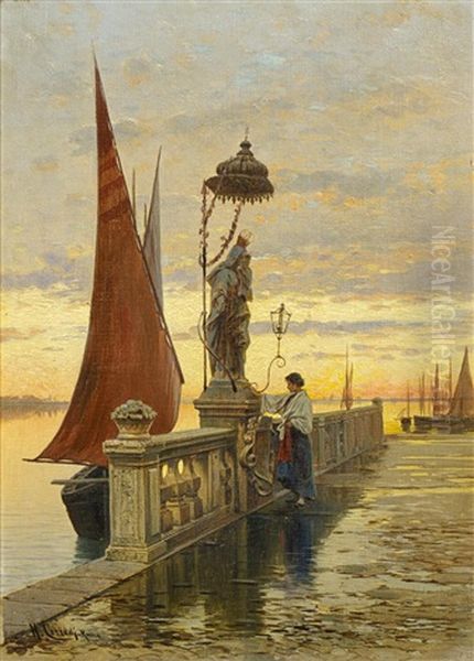 Vor Der Madonnenstatue Am Hafen Von Chioggia Vor Venedig Oil Painting by Hermann David Salomon Corrodi