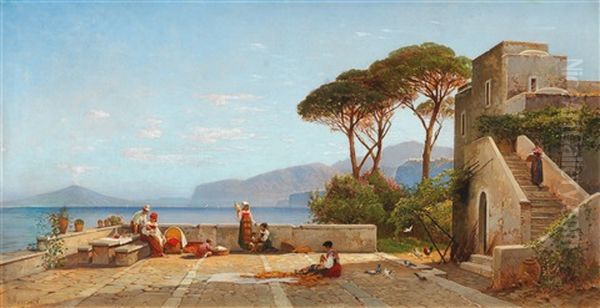 A Terrace In Capri Oil Painting by Hermann David Salomon Corrodi