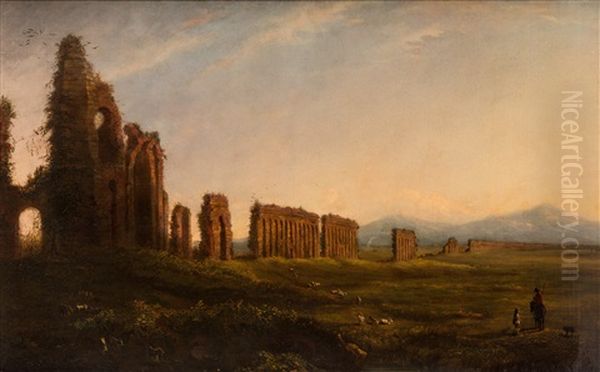 Landscape With The Ruins Of An Aqueduct Oil Painting by Hermann David Salomon Corrodi