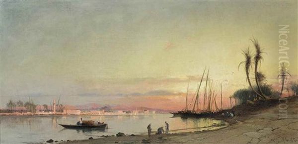 Faloukas On The Nile Oil Painting by Hermann David Salomon Corrodi