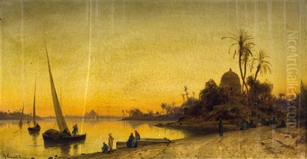 Sunset By The Nile Oil Painting by Hermann David Salomon Corrodi