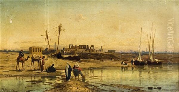 Resting Before The Temple Of Karnak Oil Painting by Hermann David Salomon Corrodi