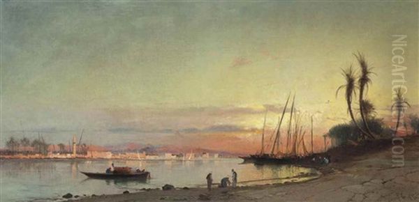 Faloukas On The Nile Oil Painting by Hermann David Salomon Corrodi