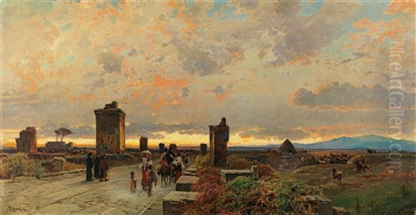 Appia Antica Near Terracina Oil Painting by Hermann David Salomon Corrodi