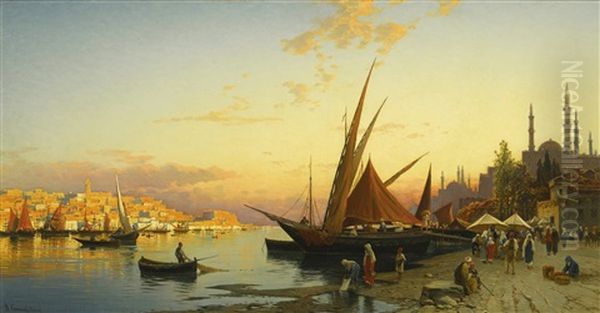 The Golden Horn, Constantinople Oil Painting by Hermann David Salomon Corrodi