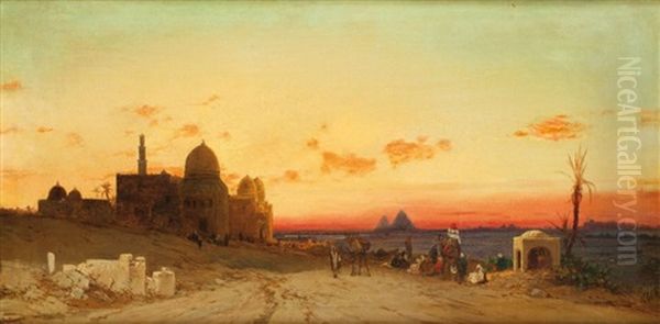 Les Pyramides Vues Des Tombeaux Des Califes Oil Painting by Hermann David Salomon Corrodi