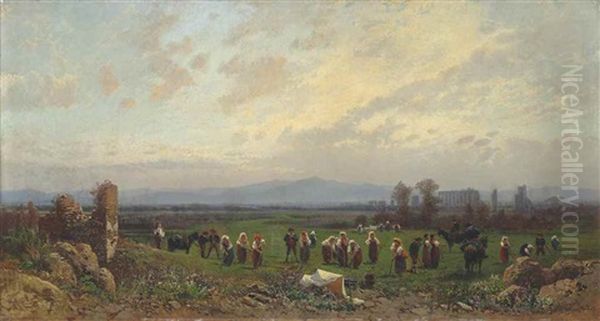 In The Roman Campagna Oil Painting by Hermann David Salomon Corrodi