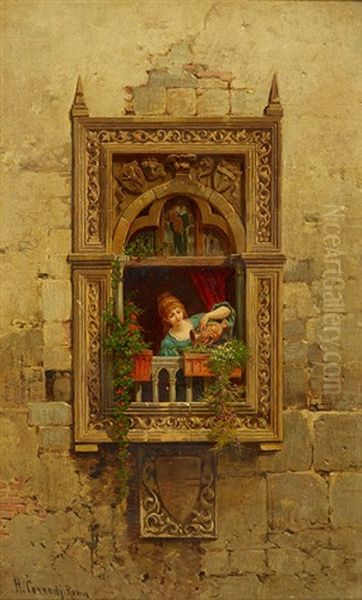 Junges Madchen An Gotischem Fenster Oil Painting by Hermann David Salomon Corrodi