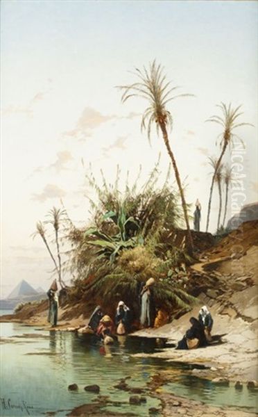 Porteuses D'eau, Pres Des Pyramides De Guizeh Oil Painting by Hermann David Salomon Corrodi