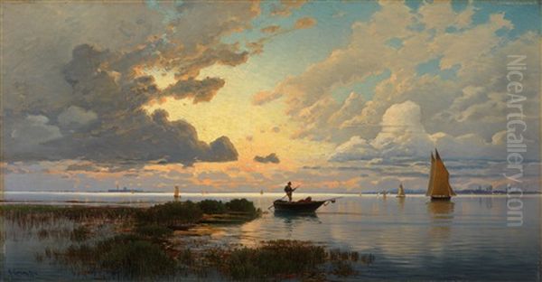 Abendstimmung In Der Lagune Von Venedig Oil Painting by Hermann David Salomon Corrodi