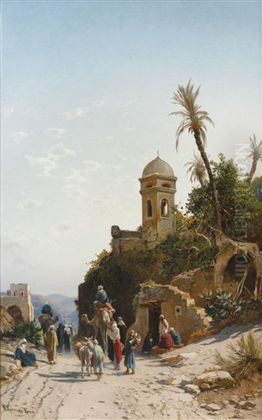 On The Road To Jerusalem Oil Painting by Hermann David Salomon Corrodi