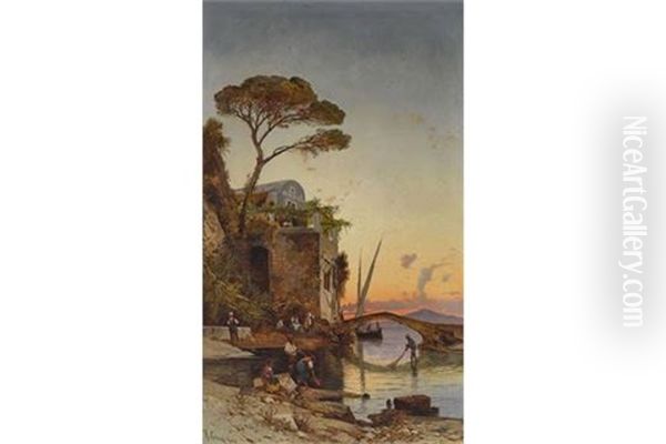 Kleiner Fischerhafen In Der Bucht Von Neapel by Hermann David Salomon Corrodi