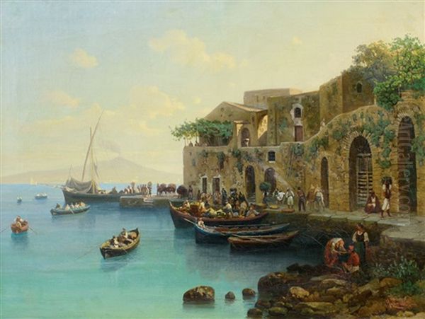 Il Vesuvio Dal Golfo Di Napoli Oil Painting by Hermann David Salomon Corrodi