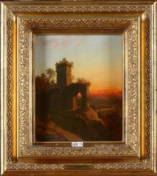 Paysage Anime Aux Ruines Oil Painting by Hermann David Salomon Corrodi