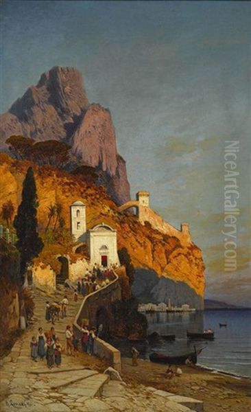 Morgendlicher Kirchgang An Der Kuste Von Sorrent Oil Painting by Hermann David Salomon Corrodi