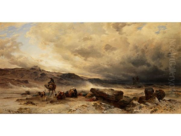 Karawane Im Sandsturm Oil Painting by Hermann David Salomon Corrodi