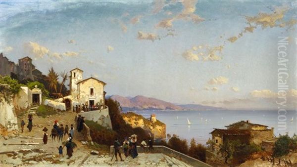 Bergdorf An Der Ligurischen Kuste (cinque Terre?) Oil Painting by Hermann David Salomon Corrodi