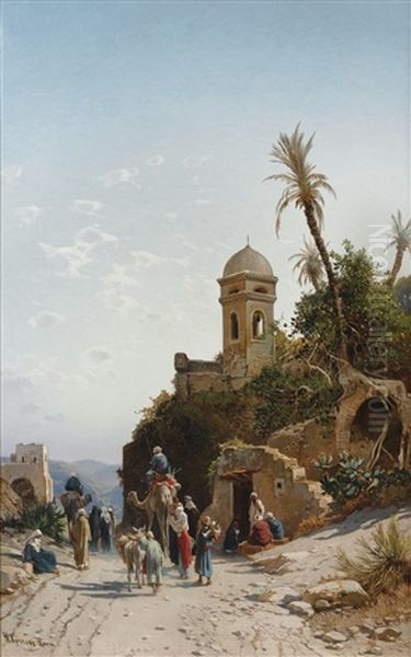 On The Road To Jerusalem Oil Painting by Hermann David Salomon Corrodi