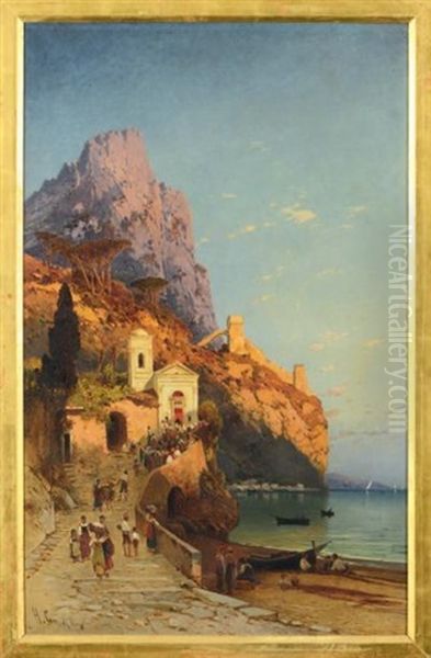 Eglise Sur La Cote De Sorrente Oil Painting by Hermann David Salomon Corrodi