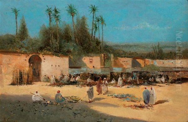 Marche A L'interieur Des Remparts Oil Painting by Hermann David Salomon Corrodi