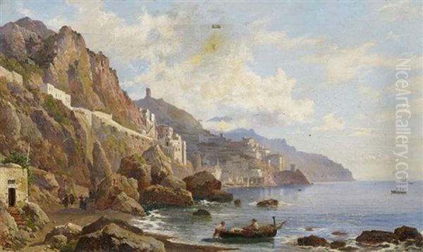 Kuste Am Golf Von Amalfi Oil Painting by Hermann David Salomon Corrodi