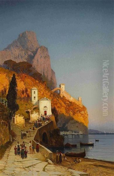 Morgendlicher Kirchgang An Der Kuste Von Sorrent Oil Painting by Hermann David Salomon Corrodi