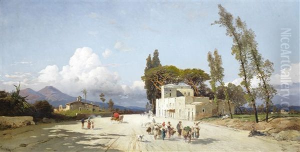 Strada Di Paese Oil Painting by Hermann David Salomon Corrodi