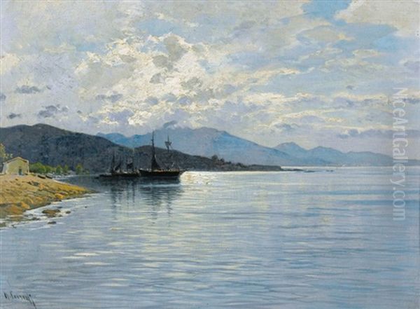 Dalmatinische Kuste Mit Segelschiffen Oil Painting by Hermann David Salomon Corrodi