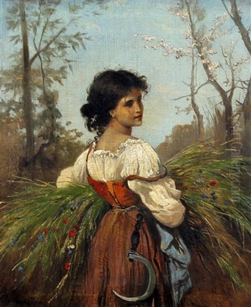 Maid Returning From The Fields Oil Painting by Hermann David Salomon Corrodi