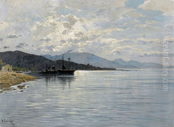 Dalmatinische Kuste Mit Segelschiffen Oil Painting by Hermann David Salomon Corrodi