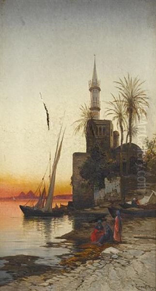 On The Banks Of The Nile (+ On The Banks Of The Nile; Pair) Oil Painting by Hermann David Salomon Corrodi