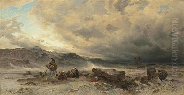 A Storm In The Egyptian Desert Oil Painting by Hermann David Salomon Corrodi