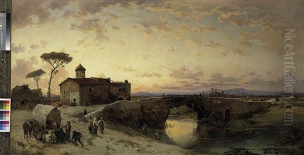 Fruhlingsmorgen In Der Campagna Bei Ponte Molle Am Tiber Oil Painting by Hermann David Salomon Corrodi