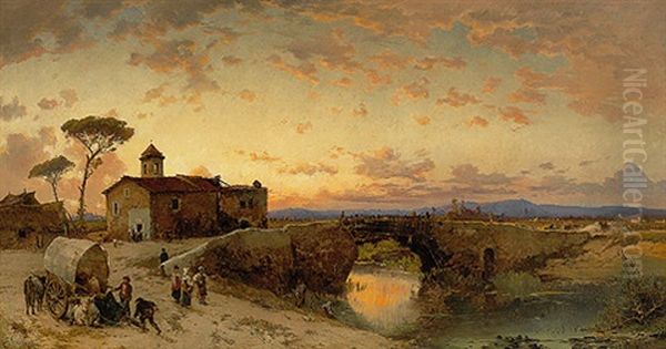 Fruhlingsmorgen In Der Campagna Bei Ponte Molle Am Tiber Oil Painting by Hermann David Salomon Corrodi