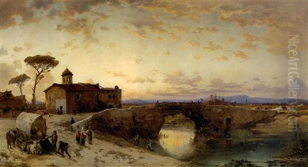 Fruhlingsmorgen In Der Campagna Bei Ponte Molle Am Tiber Oil Painting by Hermann David Salomon Corrodi